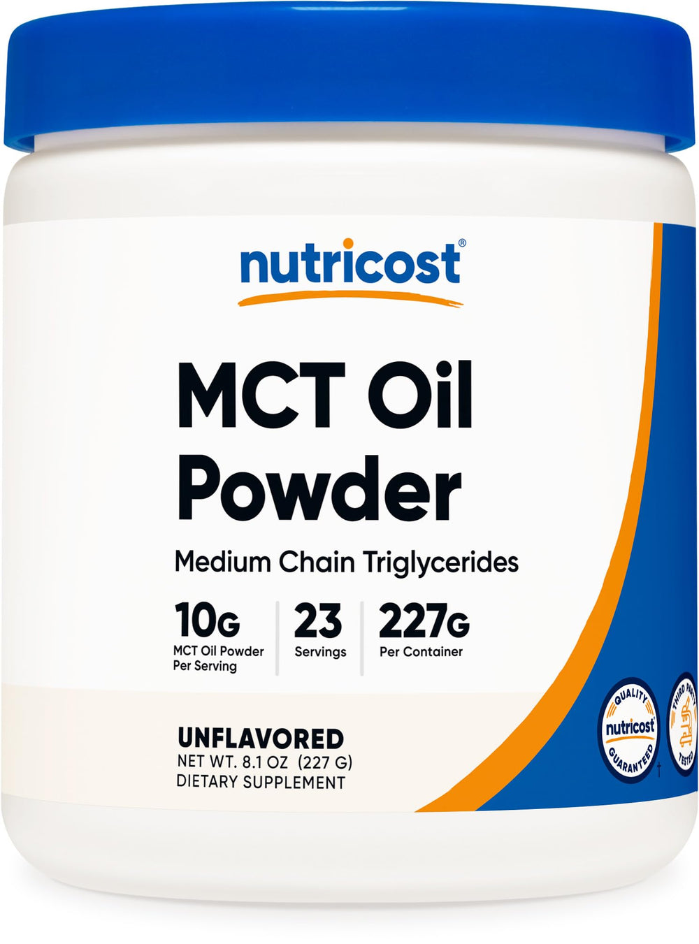 Front view of Nutricost MCT Oil Powder 0.5 lb container