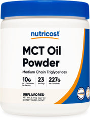Front view of Nutricost MCT Oil Powder 0.5 lb container