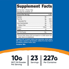 Nutrition facts panel for Nutricost MCT Oil Powder 0.5 lb