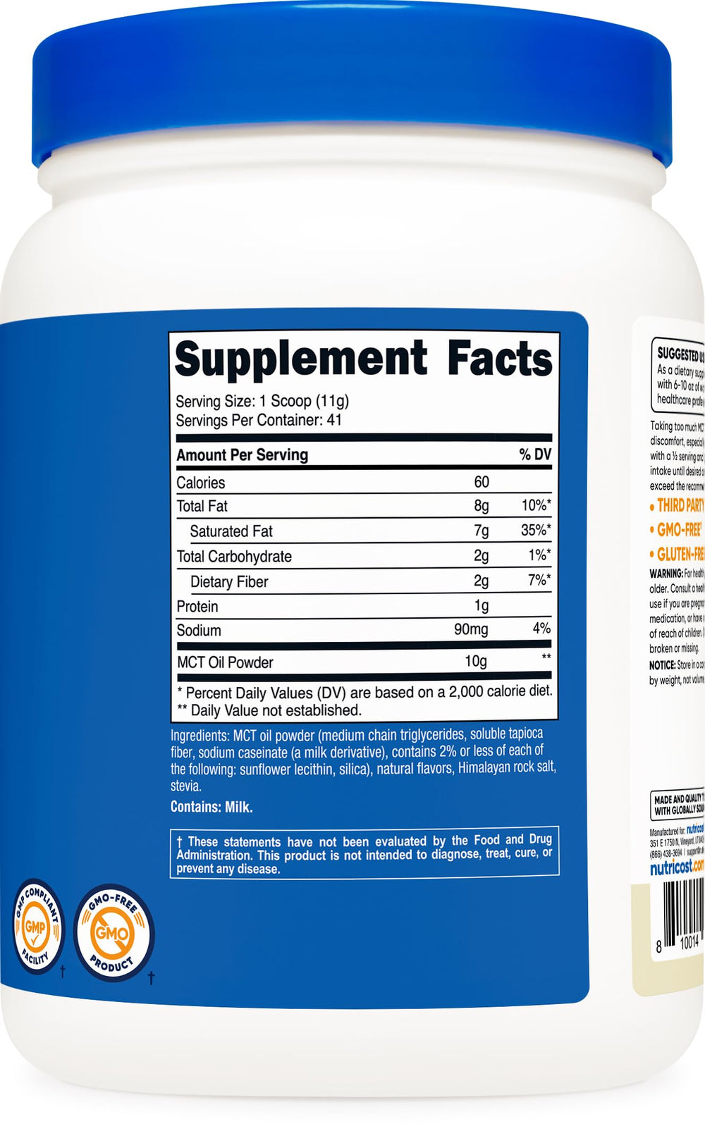 GMP-compliant FDA facility packaging for Nutricost MCT powder