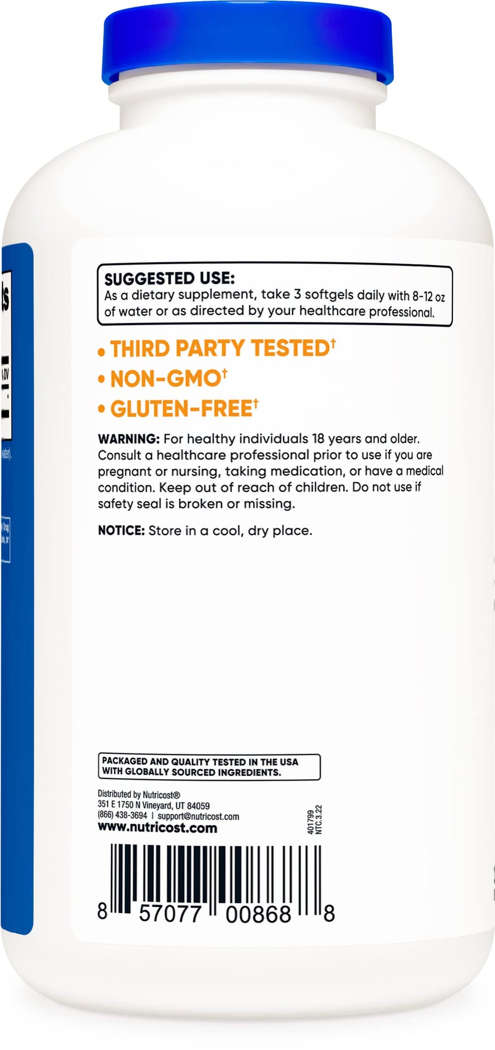 MCT Oil Softgels 1000mg serving per bottle illustration