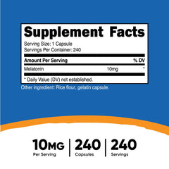 Close-up of Nutricost Melatonin 10mg label