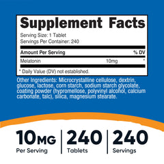 Nutricost Melatonin 10mg bottle back label showing supplement facts
