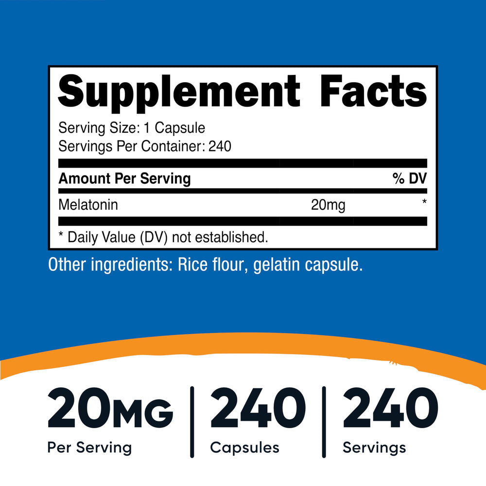 Close-up of Nutricost Melatonin 20mg label