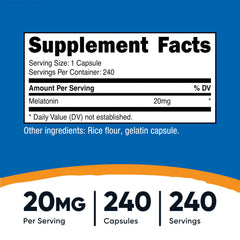 Close-up of Nutricost Melatonin 20mg label