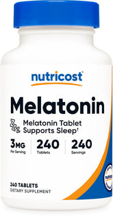 Nutricost Melatonin 3mg 240-tablet bottle - front view