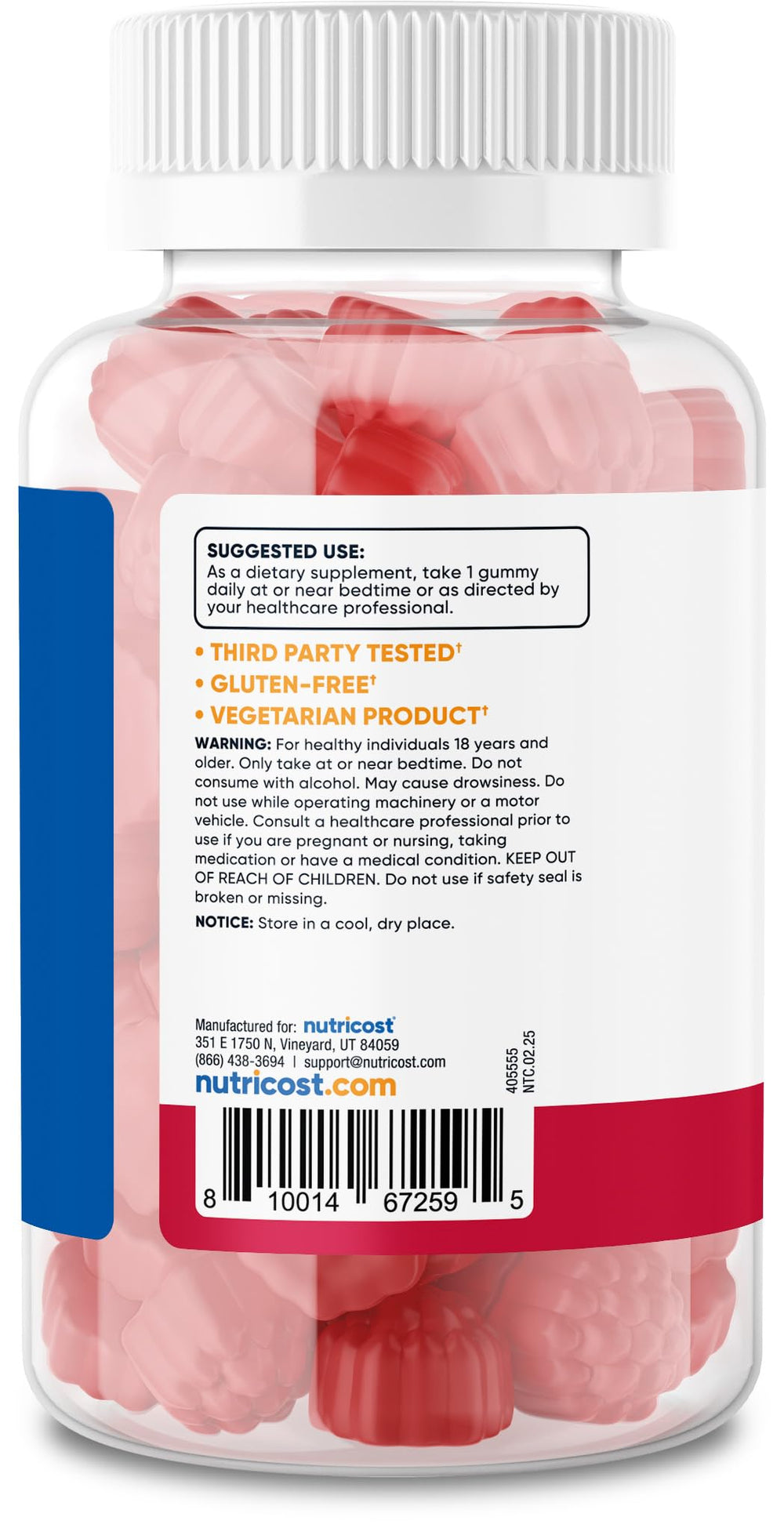 Gluten Free and Non-GMO Nutricost Melatonin 3mg Gummies Strawberry product image