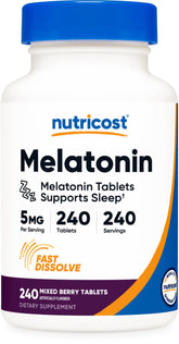 Nutricost Melatonin 5mg Mixed Berry fast-dissolve tablets bottle