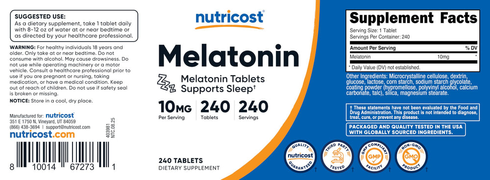 Facility certifications NSF GMP FDA on Nutricost packaging