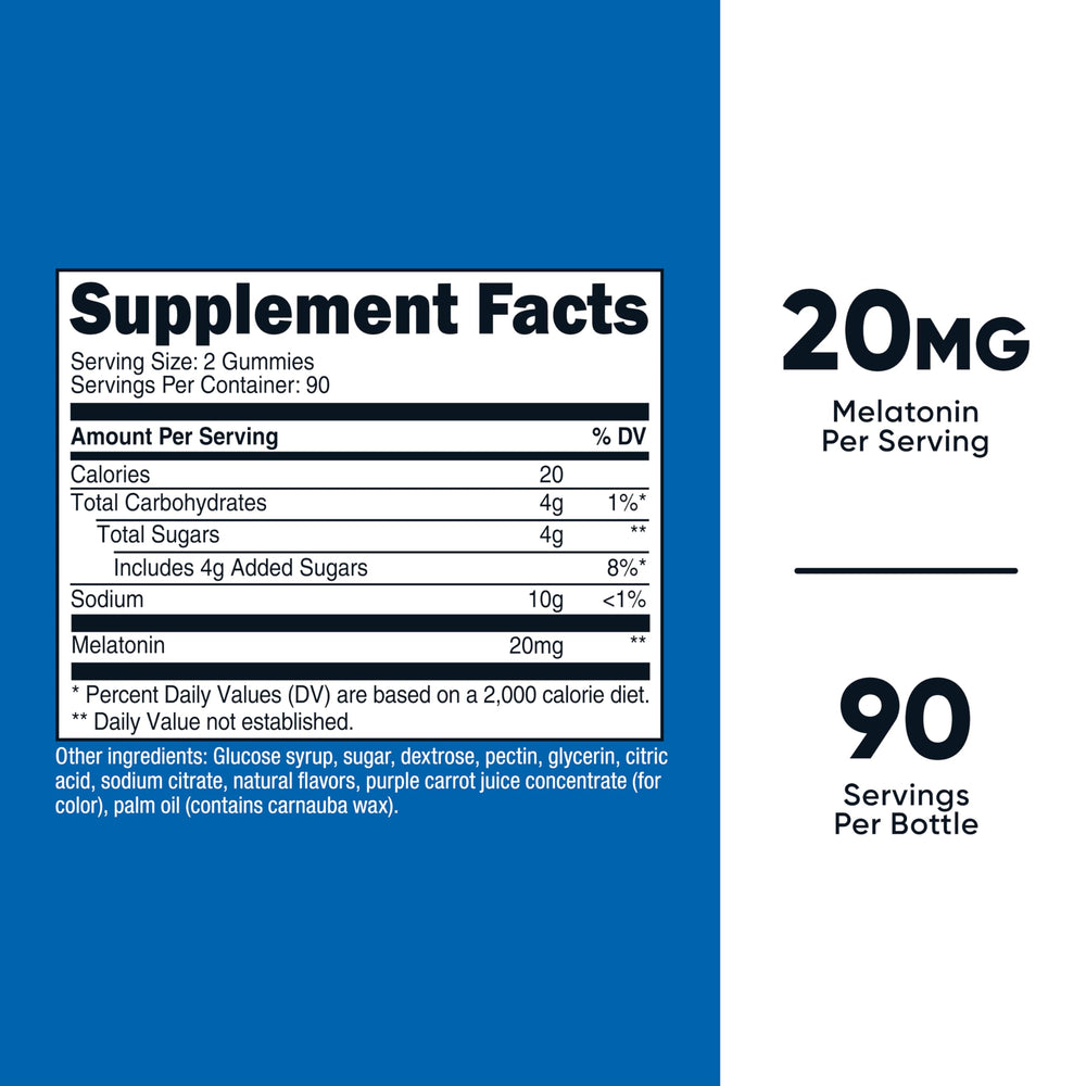 Back of Nutricost Melatonin Gummies bottle with nutrition facts