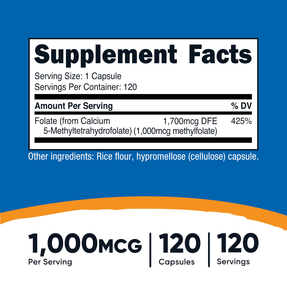 Nutricost Methylfolate 1000mcg bottle back label