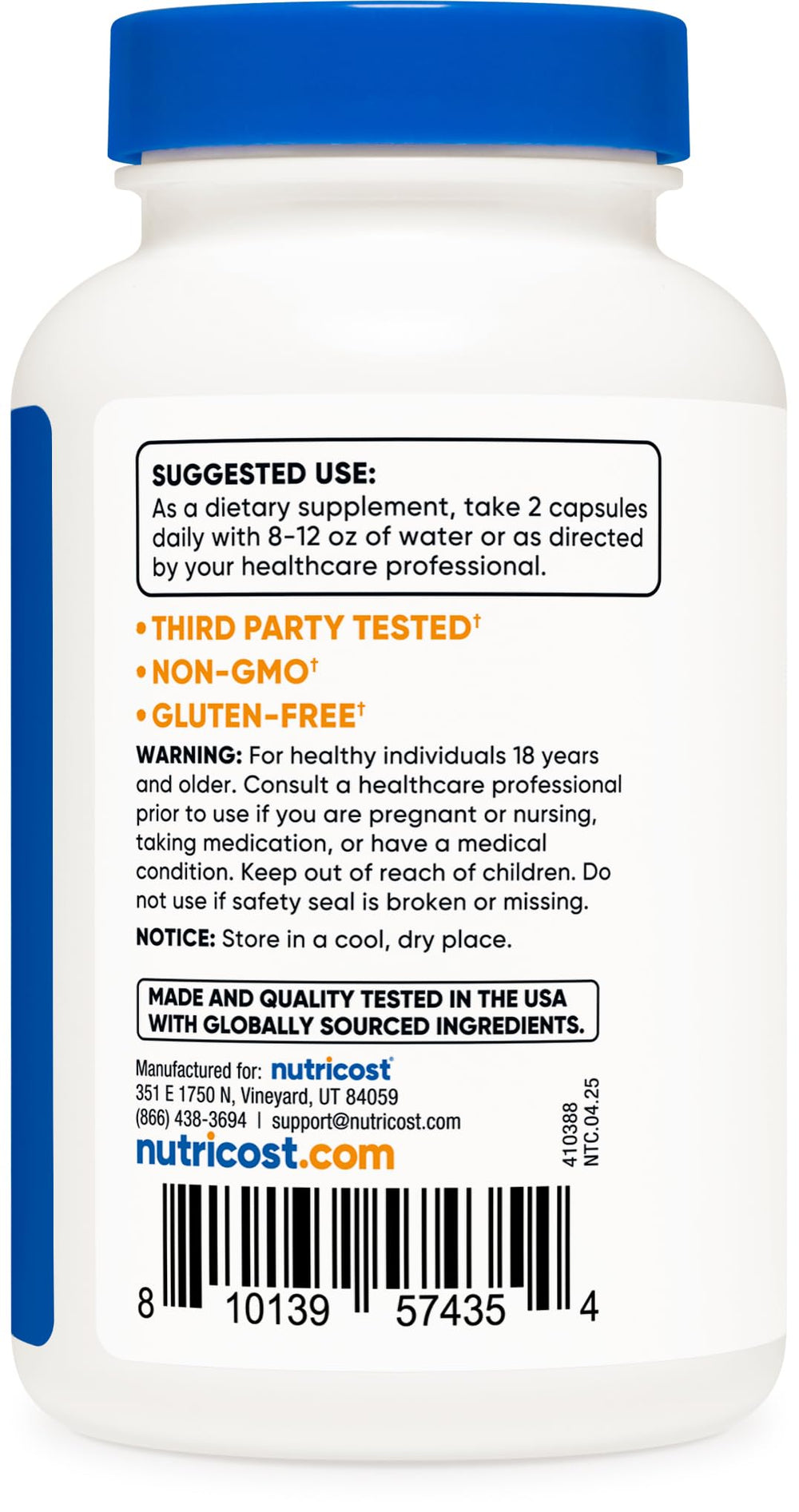 Vegan, gluten-free, GMO-free herbal supplement packaging