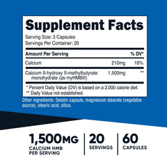 Close-up view of Nutricost myHMB 60-count bottle label