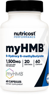 Nutricost myHMB Capsules bottle, 60-count package displaying 1500mg per serving
