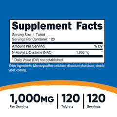 Close-up of Nutricost NAC 1000 mg bottle label