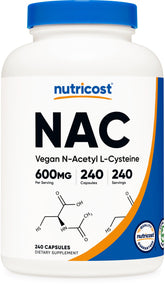 Nutricost NAC 600mg bottle with 240 vegetarian capsules