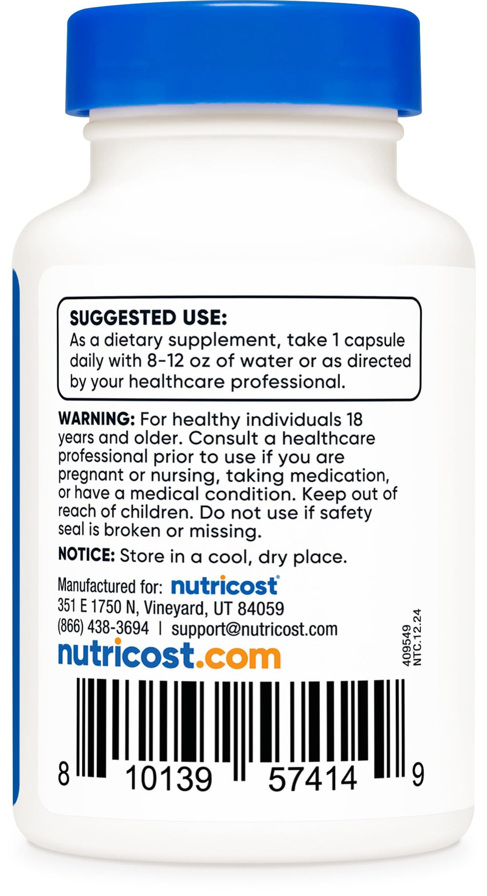 Gluten-free and GMO-free label for Nutricost NAC