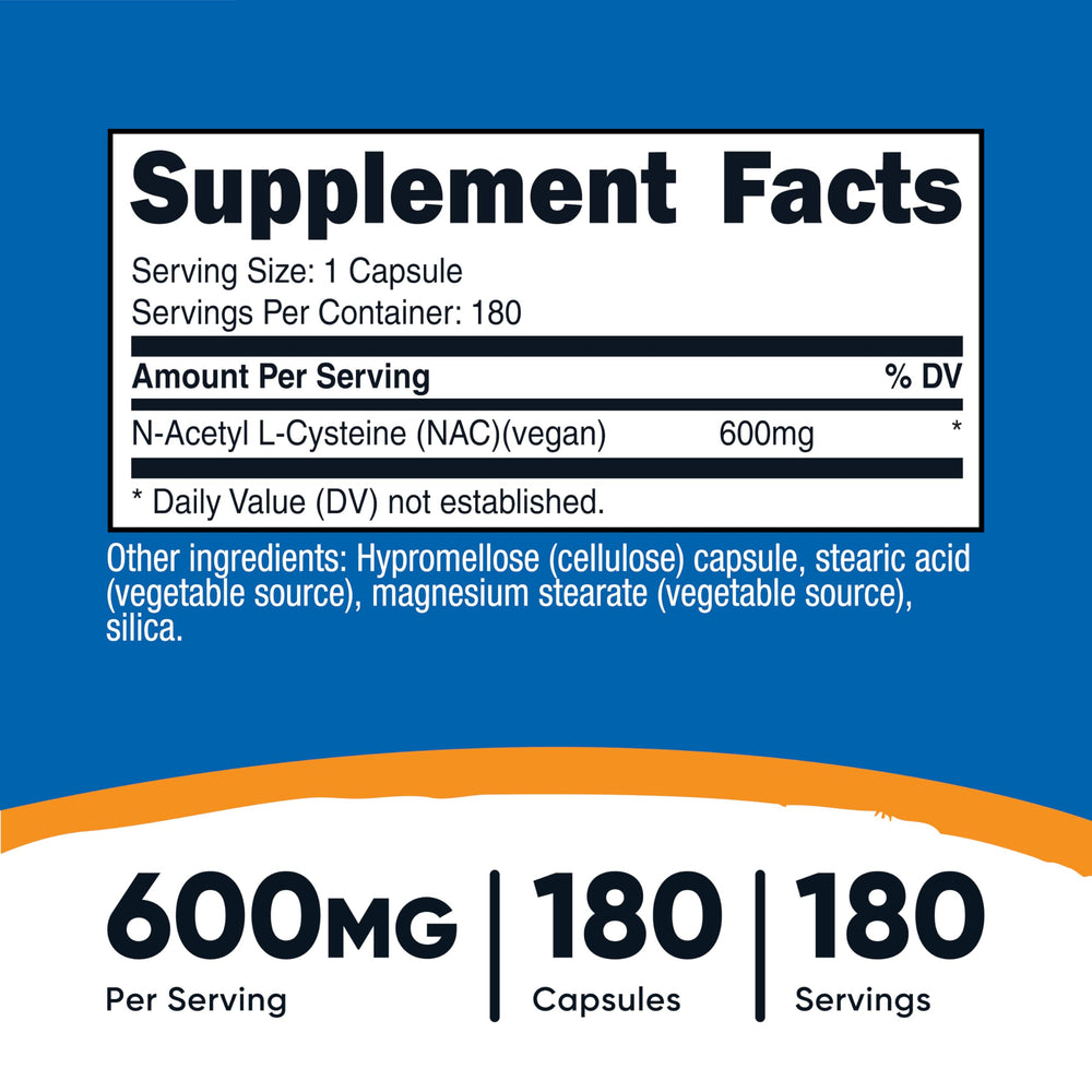 Nutricost NAC veggie capsules close-up for easy daily use.