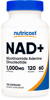 Nutricost NAD+ supplement bottle with 120 capsules