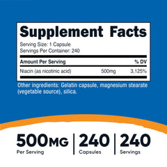 Close-up of Niacin 500mg per capsule