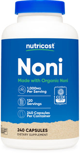 Nutricost Noni Capsules bottle label with 240 capsules