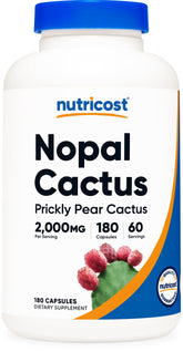 Nutricost Nopal Cactus 2000mg bottle with 180 vegan capsules (60 servings)