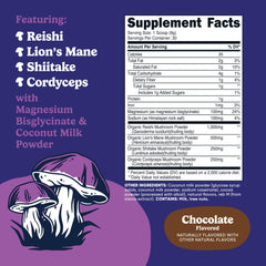 Blend of adaptogenic mushrooms: Reishi, Lion's Mane, Shiitake and Cordyceps