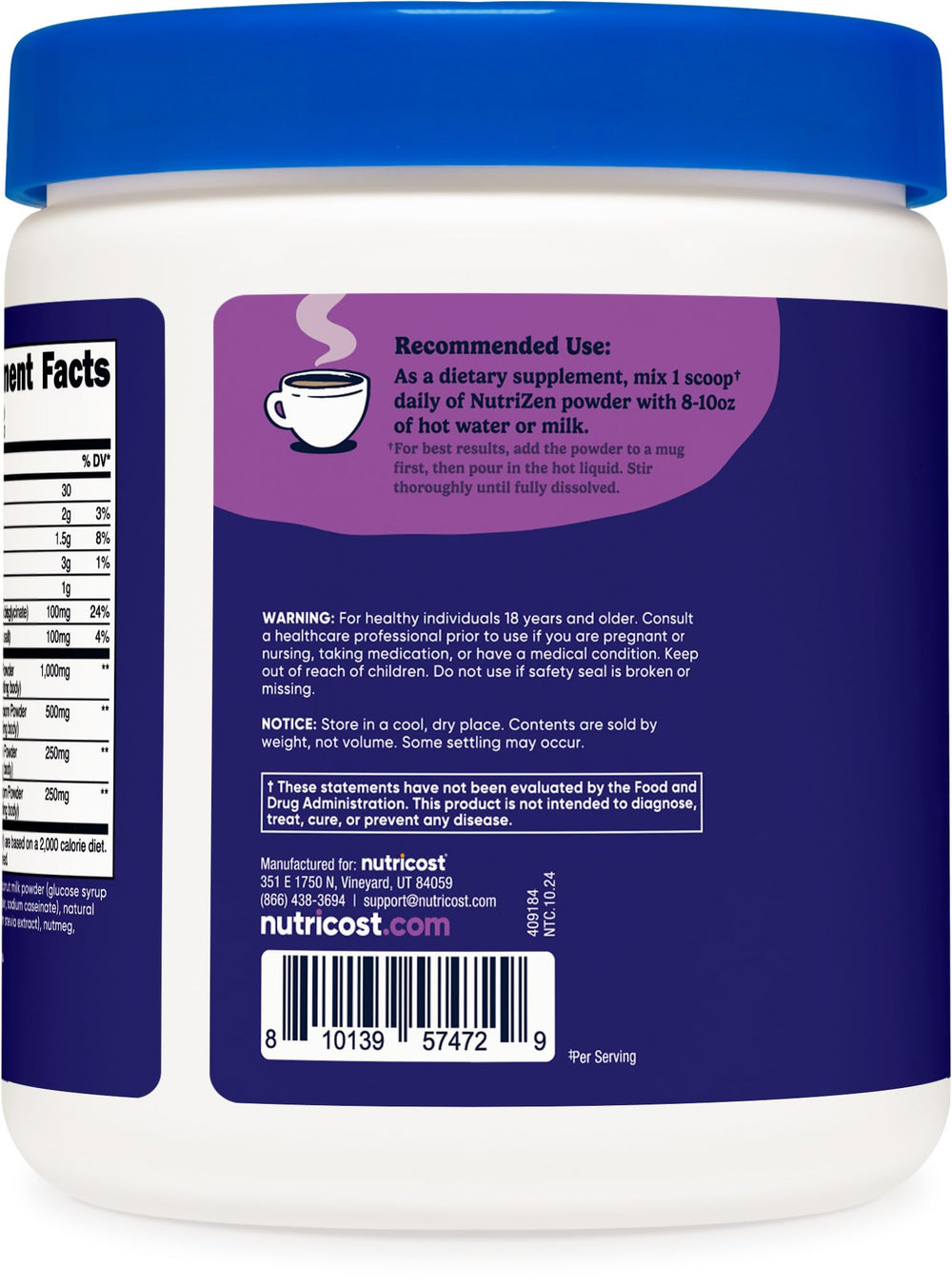 Caramel Chai flavored powder mix for Nutrizen PM Unwind