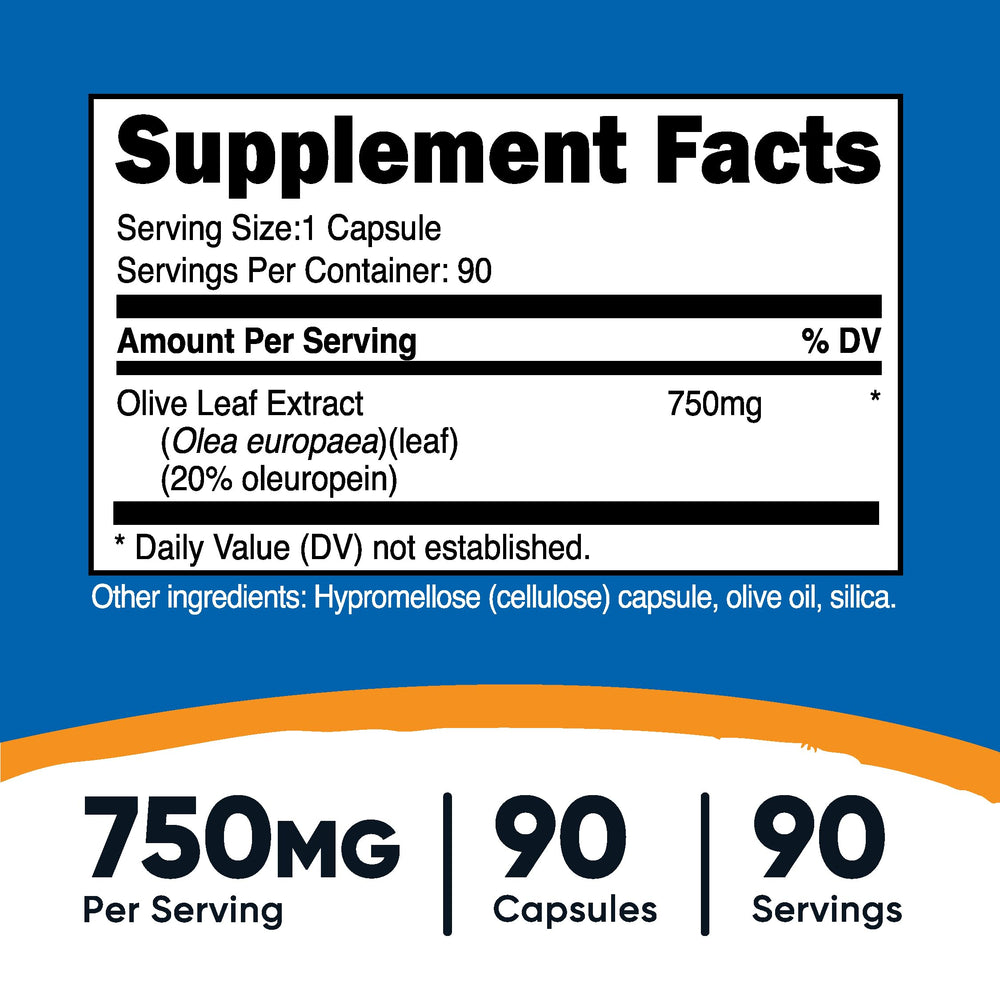 Label showing 20% Oleuropein on Nutricost Olive Leaf Extract