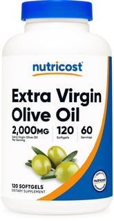 Nutricost Extra Virgin Olive Oil Supplement bottle and 120 softgels