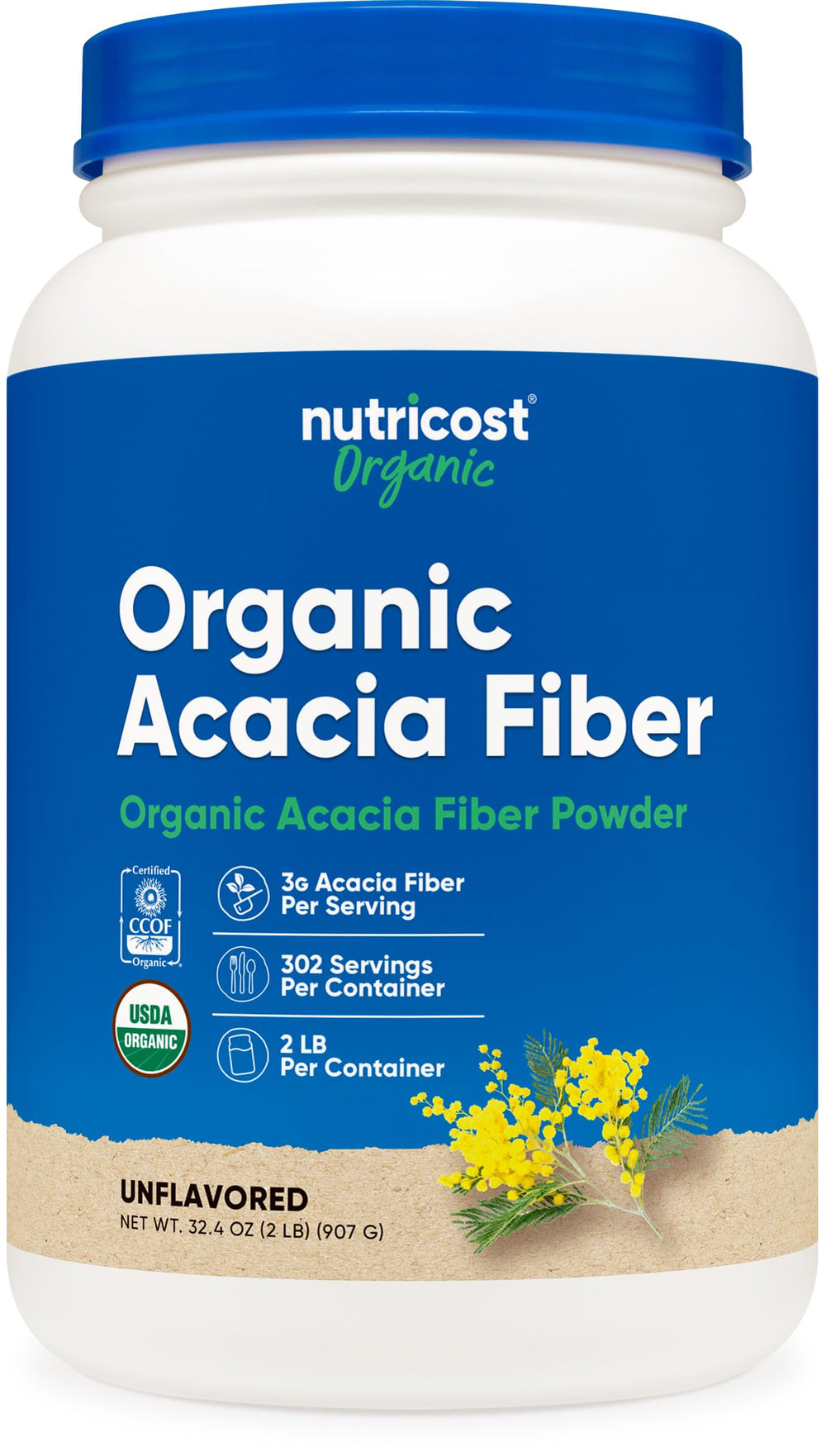 Nutricost Organic Acacia Fiber Powder bottle, 2 lb