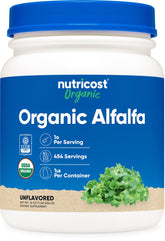 Front view of Nutricost Organic Alfalfa Powder 1 lb bottle
