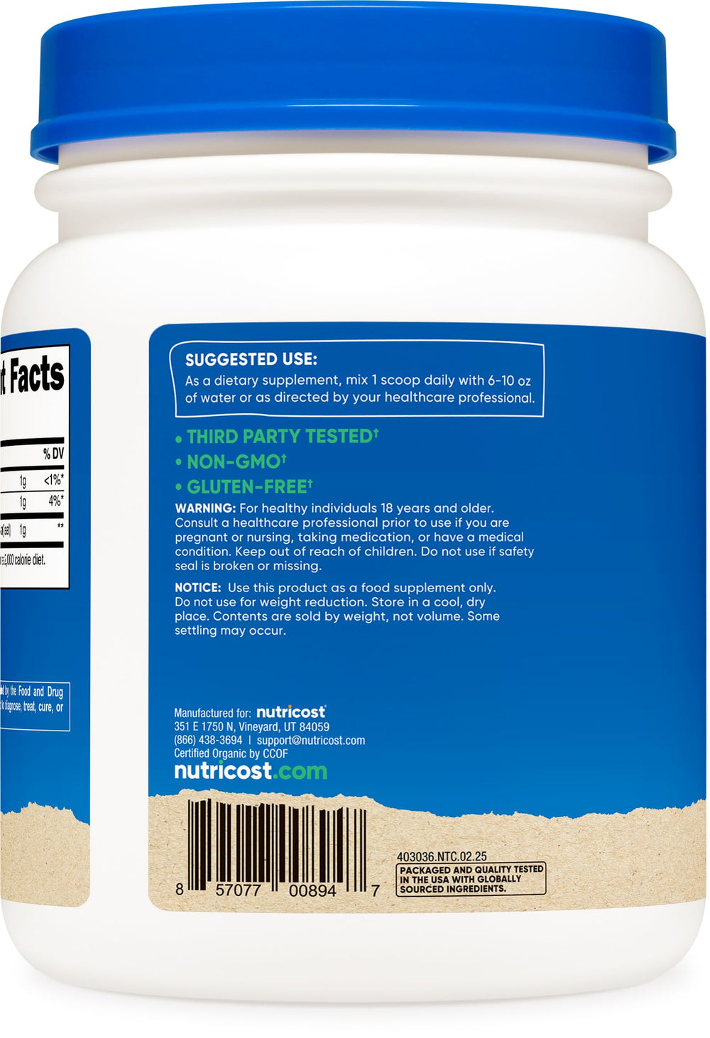 Serving scoop included with Nutricost Organic Alfalfa Powder 1 lb