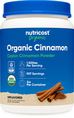 Front view of Nutricost Organic Ceylon Cinnamon Powder 2 lb bottle
