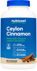 Front label of Nutricost Organic Cinnamon Ceylon bottle