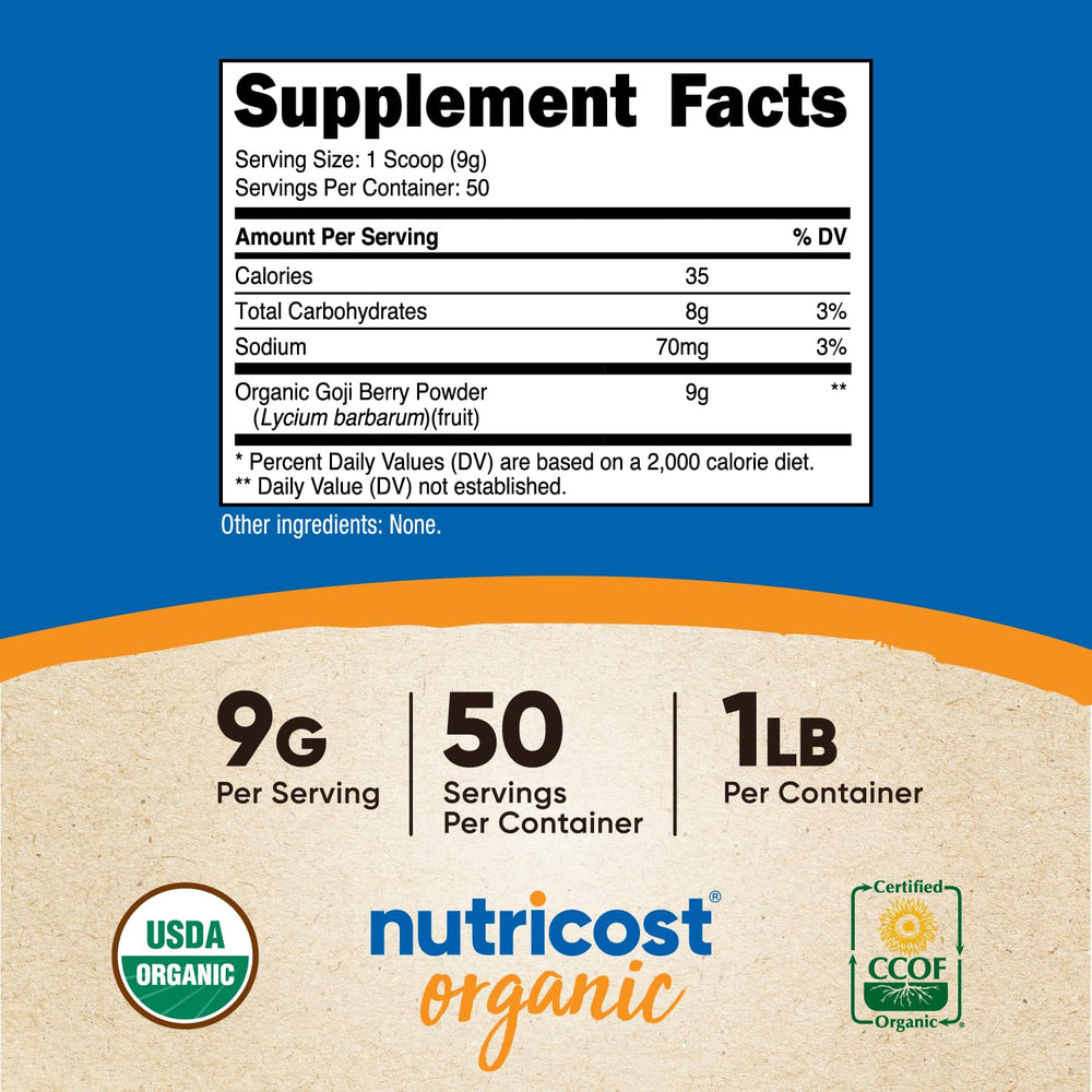 Nutricost Organic Goji Berry Powder bottle with label