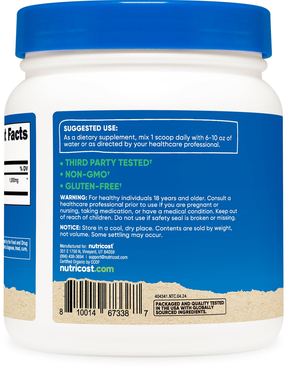 Nutrition facts panel for Nutricost Organic Irish Moss Powder
