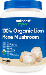 Front view of Nutricost Organic Lion's Mane Mushroom Powder 1 lb bottle