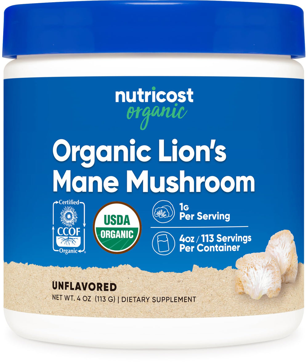 Nutricost Organic Lion's Mane mushroom powder in a 4oz bottle