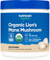 Nutricost Organic Lion's Mane mushroom powder in a 4oz bottle