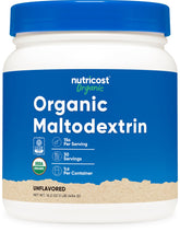 Nutricost Organic Maltodextrin powder bottle with USDA Organic certification for trusted energy support.