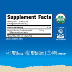 Back panel of Nutricost Organic Mucuna Pruriens Powder 250 g jar