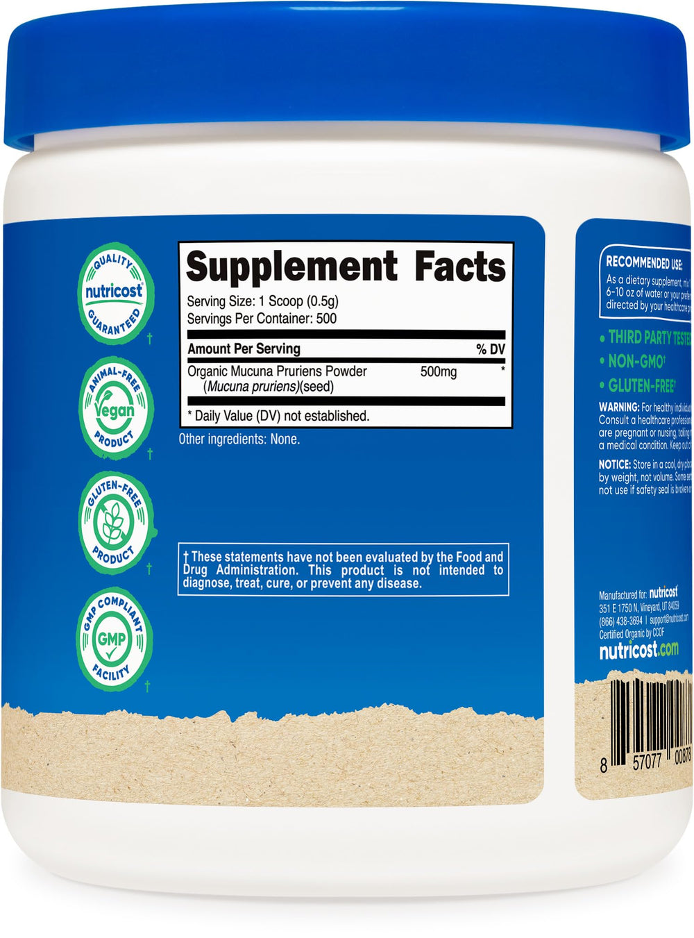 Packaging of Nutricost Organic Mucuna Pruriens Powder 250 g