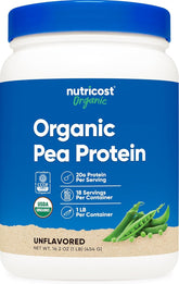 Front view of Nutricost Organic Pea Protein Powder 1 lb container