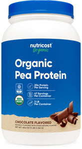 Front view of Nutricost Organic Pea Protein Powder Chocolate 3lb