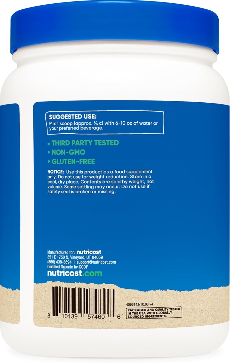 Nutrition facts and ingredients for Nutricost Organic Pea Protein Powder