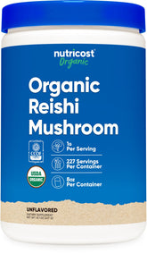 Nutricost Organic Reishi Mushroom Powder 0.5 lb jar label