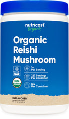 Nutricost Organic Reishi Mushroom Powder 0.5 lb jar label