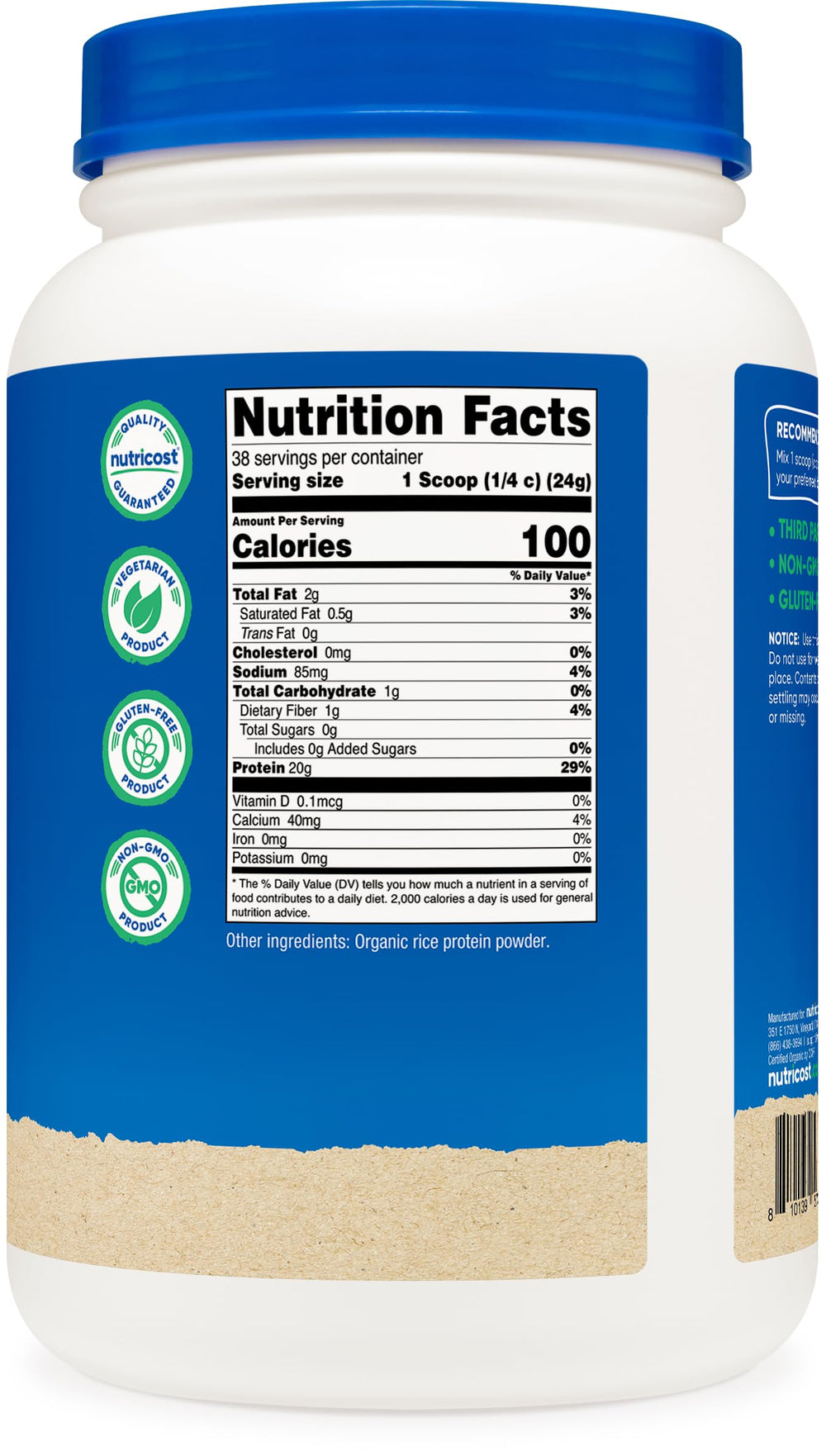 Nutricost Organic Rice Protein mixed shake in glass for convenient protein in a beverage