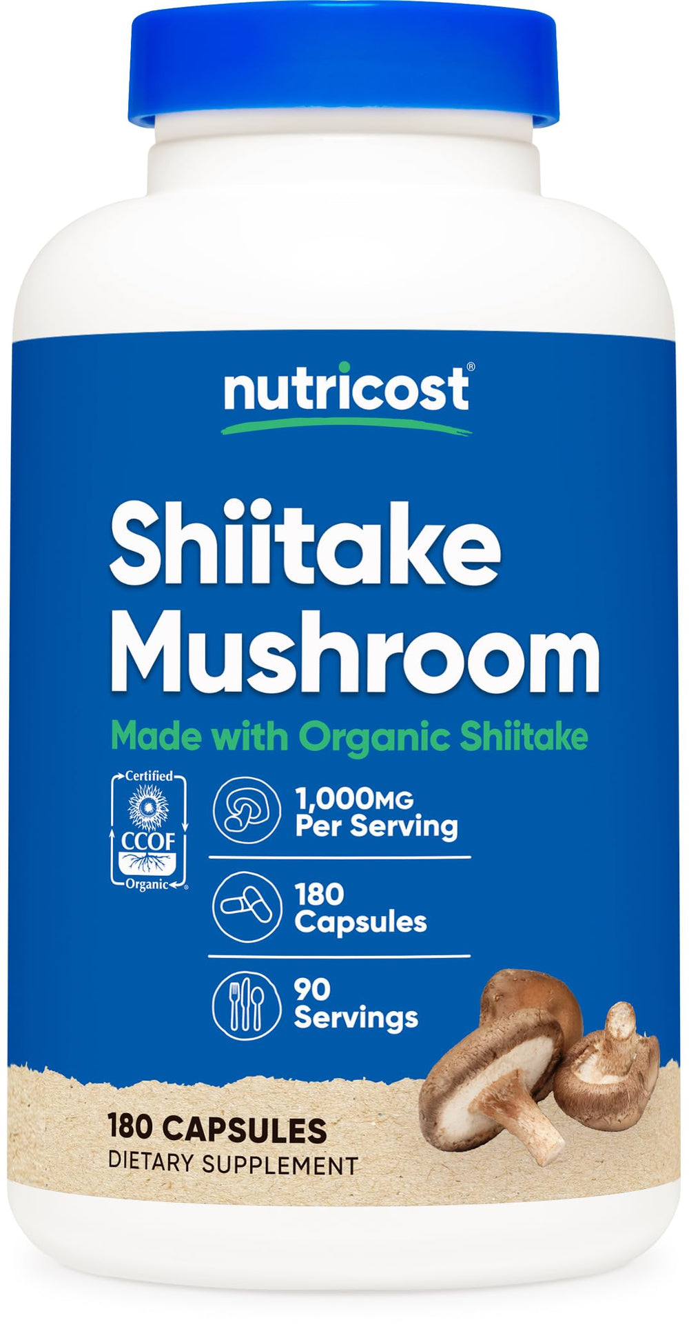 Nutricost Organic Shiitake Mushroom Capsules bottle label